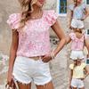 2026 European and American Cross-border Women's Clothing Amazon Printing Summer Fashion Back Bow To Layer Pleated Short-sleeved Shirt