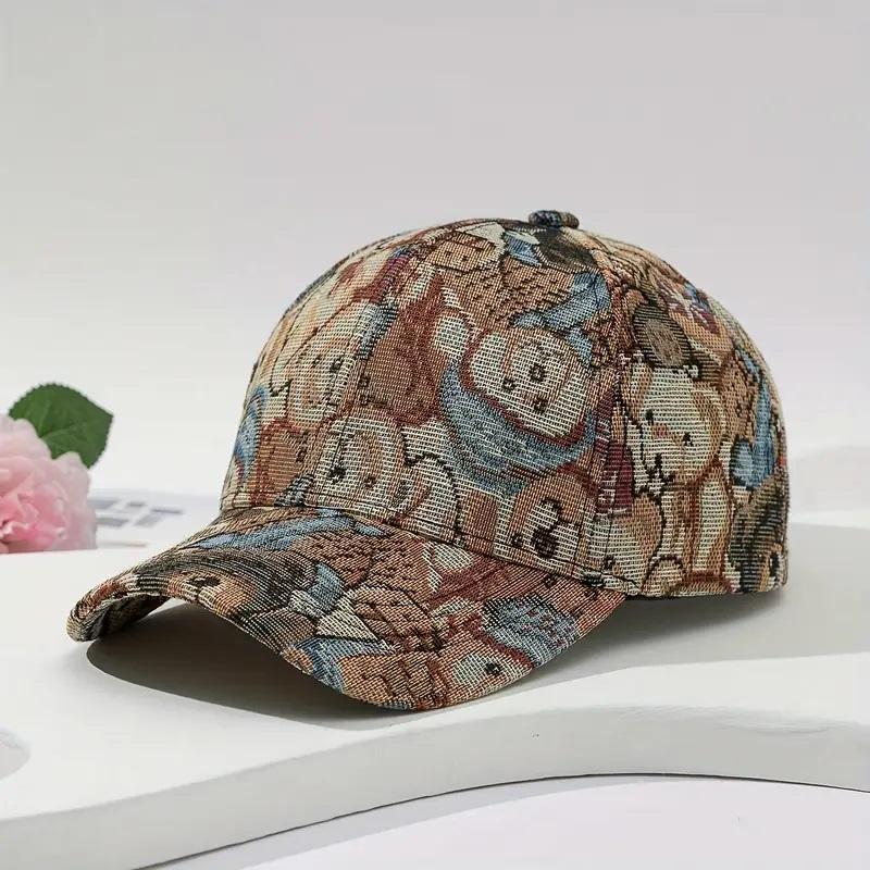 

Trendy Cute Bear Print Hard Top Baseball Cap, Unisex Sun Protection Duckbill Cap, Daily Cotton Sport Cap Adjustable хаки