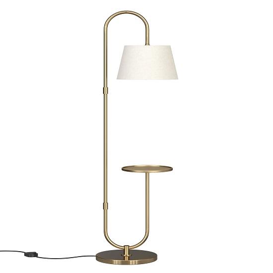 Modern Table Shelf Floor Lamp Standing Brass Antique Finish Gold 5ft Height 25.4 Cm Shelf Diameter with Off White Lampshade (Pack of 1)