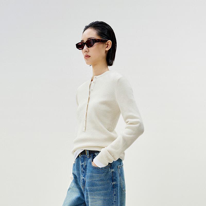 LESS 2025 Spring Wool Round Neck Slim Fit Pullover L