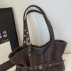 Womens Casual PU Leather Tote Bag Belt Buckle Detail Stitch Accent Large Capacity Minimalist Daily Bag for Commute Travel Everyday Use Durable