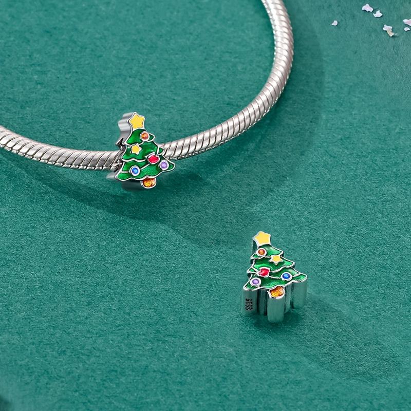 925 Sterling Silver Charms Bead CZ Zircon Christmas Tree Pendants DIY Jewelry Woman GiftGood Product