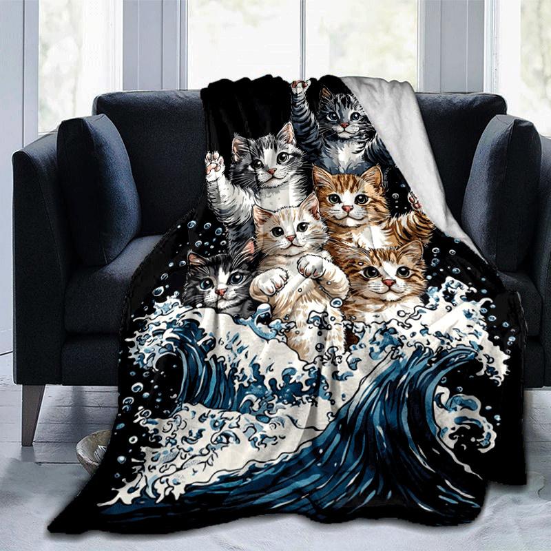 1 Stück leichte Flanelldecke mit Katzenmuster, bequeme und warme Decke, für Camping, Schlafsofa, Couch, Büro, geeignet als Geschenkdecke