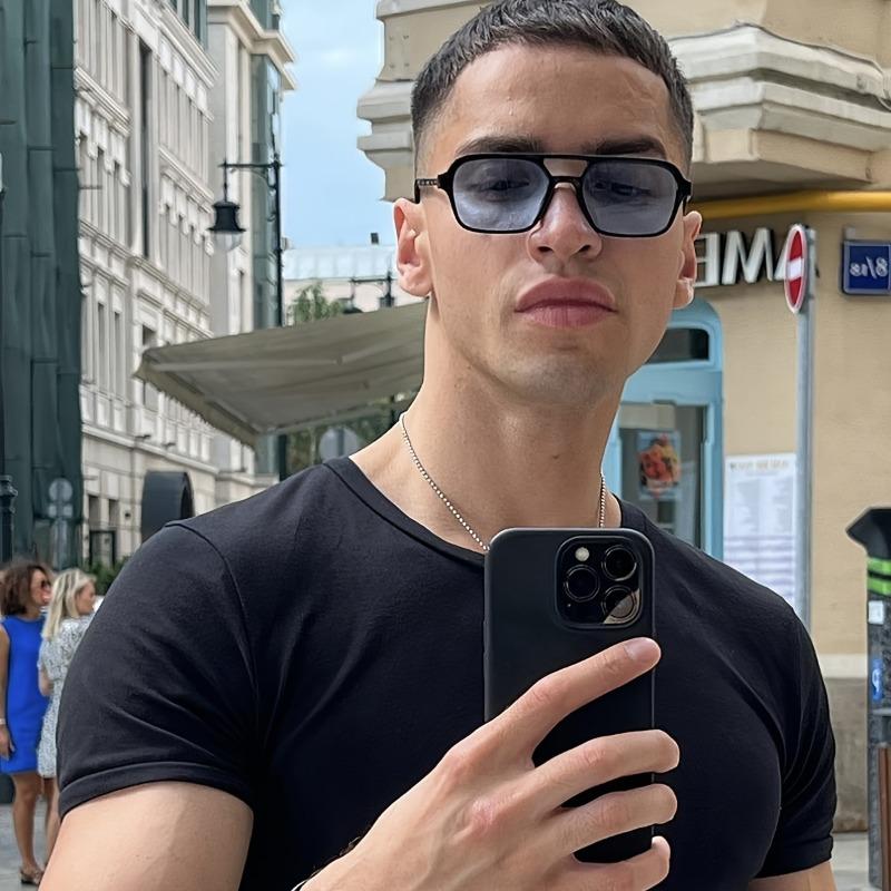 Non-polarized Casual Style Men Square Frame Dual Beam Fashion Sunglasses for Running, Anti Glare Hollow Men Shades