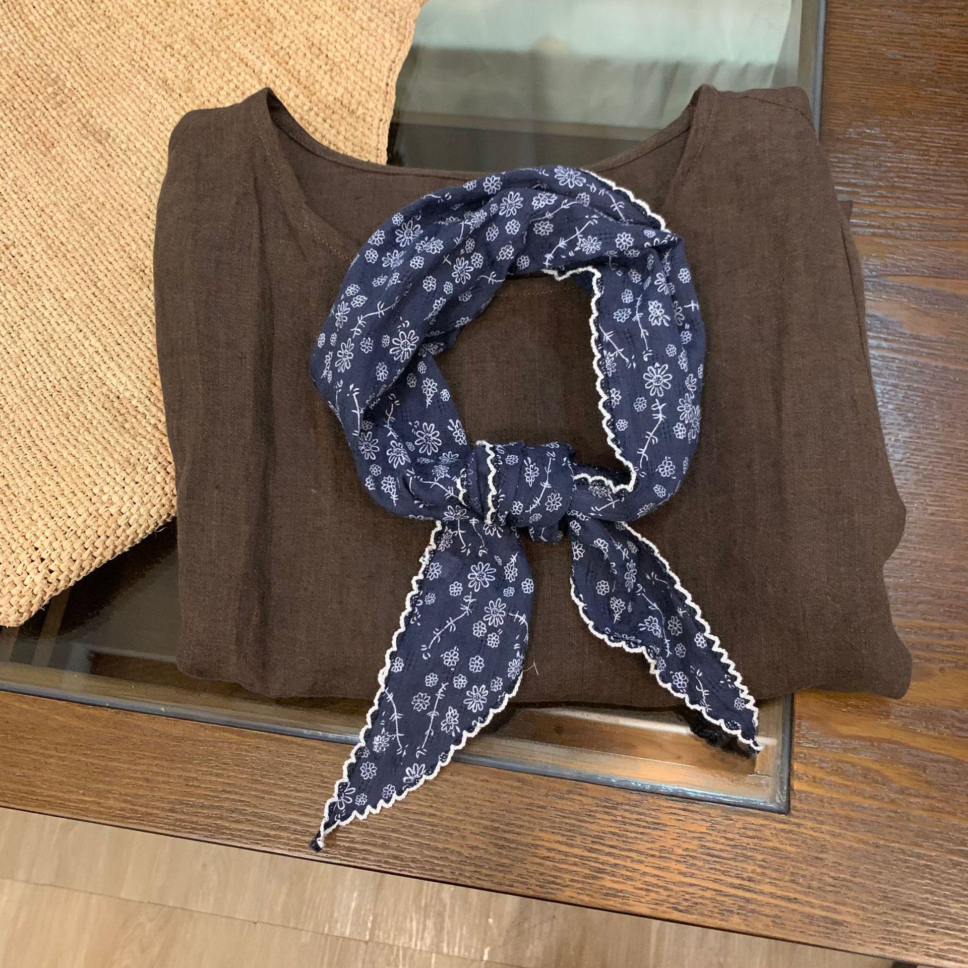 Retro cotton and linen cashew flower cotton and linen triangle scarf women s spring and summer versatile neck protection thin temperament small scarf