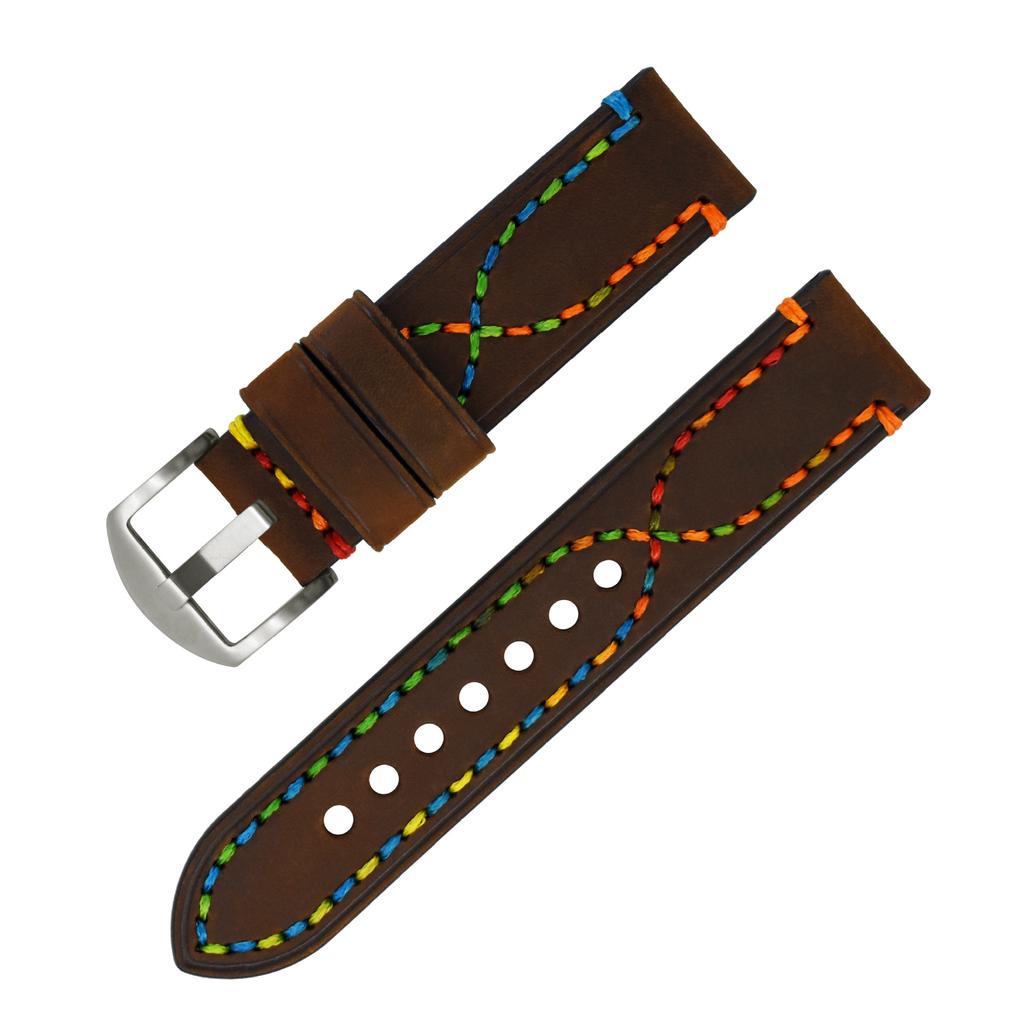 Handmade Color Thread First Layer Crazy Horse Leather Universal Watch Strap Adaptation 18 20 22 24 26mm