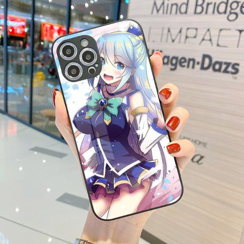 Husă de telefon drăguță Konosuba Anime Girl pentru IPhone 14 13 12 11 Pro Max X XR XS 8 7 Plus Husă de telefon din sticlă lichidă