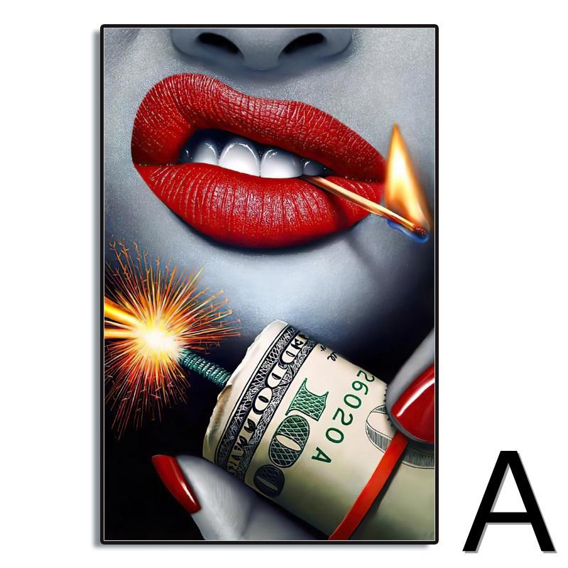 Sexy Bloody Wall Art Canvas Pictures Red Lips Bite Bullet Modern Wall Art Painting Canvas Posters Wall Painting Wall Picture Home Decor No Frame