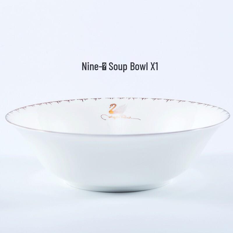Swan-Style Gold-Rimmed Celadon Soup Bowl