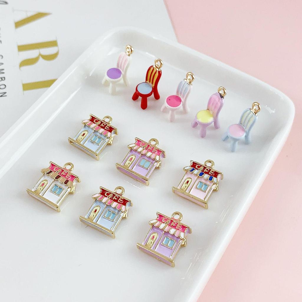 Colorful 3D Coffee Shop Stool Pendant for DIY Handmade Jewelry Accessory