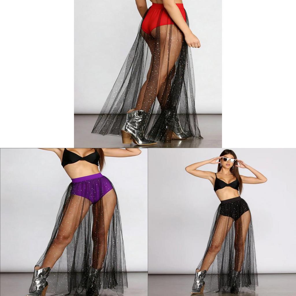 Sexy Sheer Mesh Pleated Mini Skirt With Sparkling Sequin Pattern For Nightclub And Party Wear