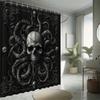 Deep Sea Skull Shower Curtain Set - Eerie Tentacle Background, Includes 12 Hooks, Waterproof Polyester, Modern Bathroom Decor