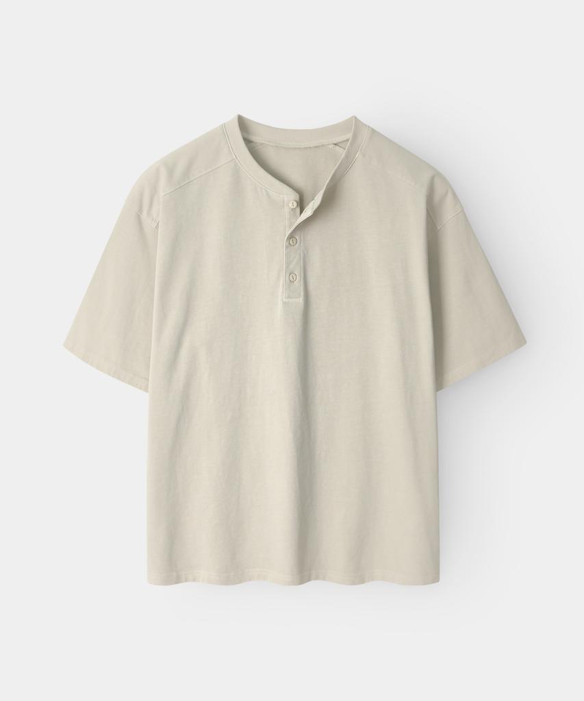 INDUST Pigment Washed Cut-Out Henley Neck Short Sleeve T-Shirt_Brown