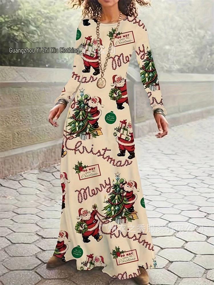 2024 Autumn/Winter Long Sleeve Christmas 3D Print Dress