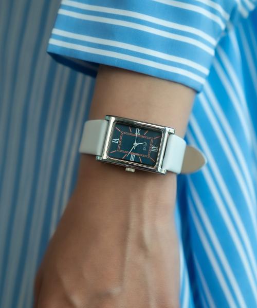 [Paul Vice] Женские прямоугольные кожаные часы Paul Vice Audrey - Темно-синий Белый NONE