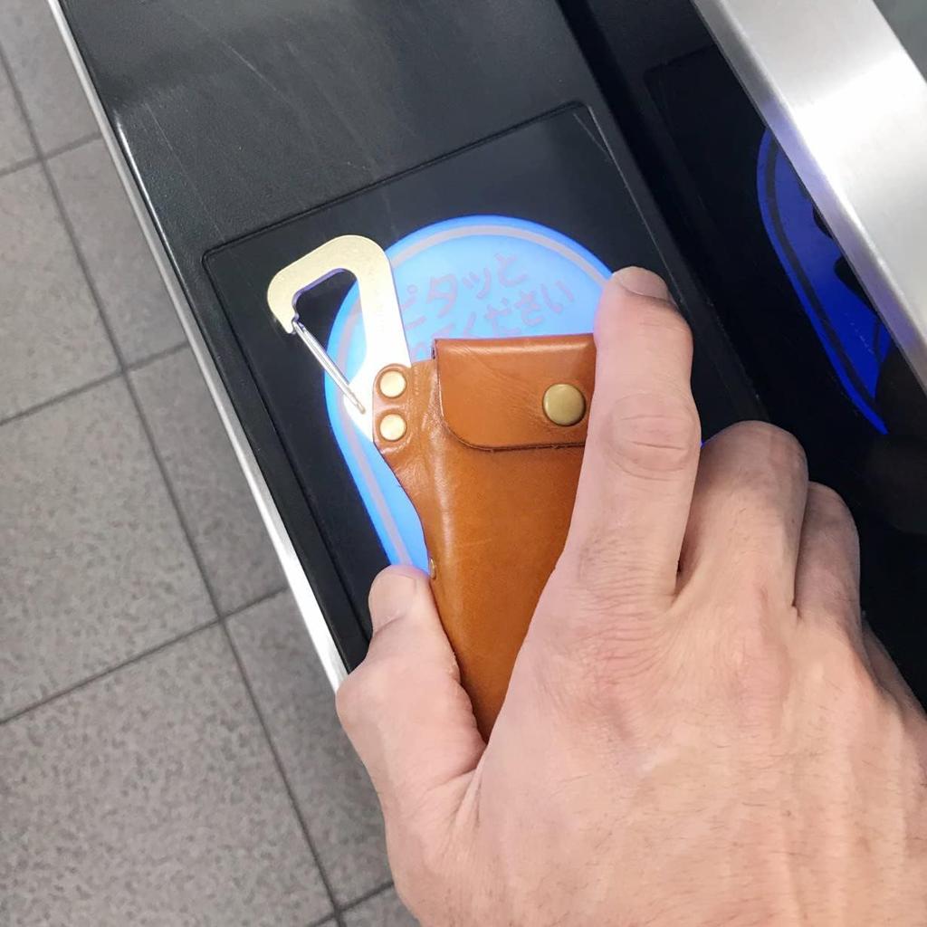 Cliff Men's Card Case with Carabiner, Made In Japan, Leather and Brass (Navy)