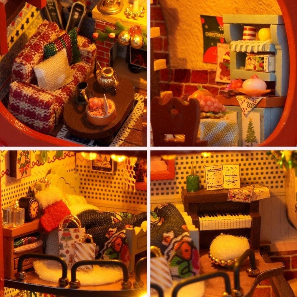 Wooden Miniature Dollhouse Kit Glowing Miniature House Kit Christmas Stocking Crafts  Friends