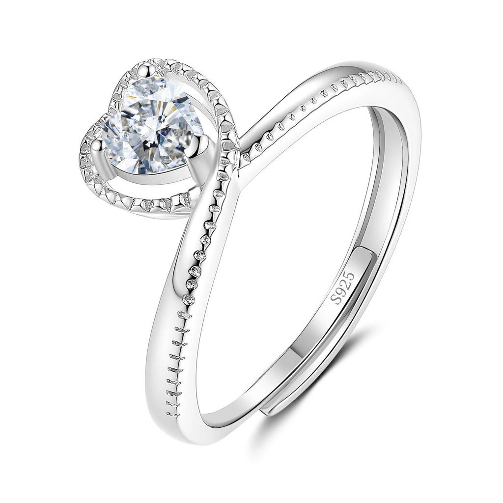 Heart-Shaped Moissanite Ring in S925 Sterling Silver for Women