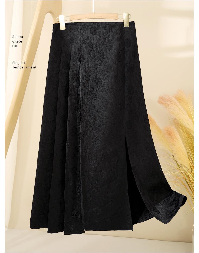 New Chinese Jacquard Half length Skirt with High Waist and Flowing Flow, Split Mid length A-line Skirt