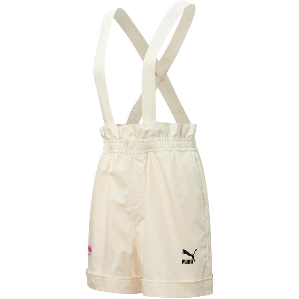 Puma Solid Color Brand Logo Button Elastic Cotton Suspenders Casual Shorts Women shorts White 537516-65