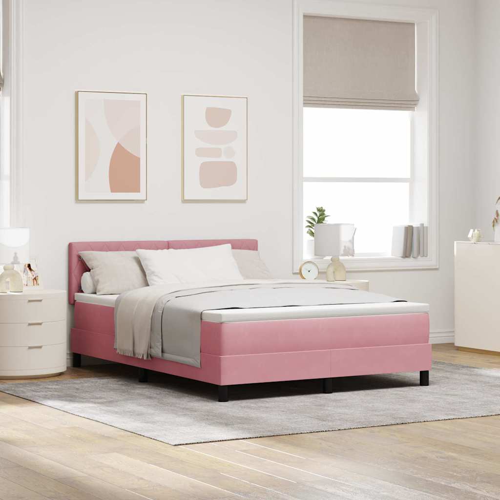 LED Boxspring Bed with Mattress and LED Pink 140 x 200 cm Velvet