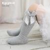 Girls' Bow Mid-Calf Cotton Socks - Cute Solid Colors for Spring & Autumn