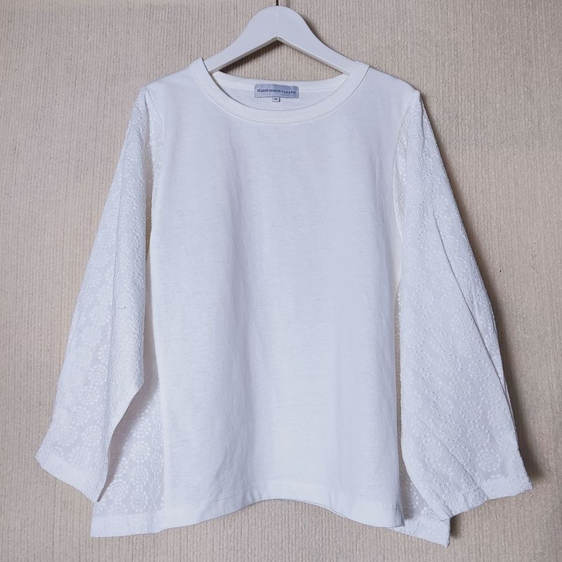 Export Original Single round Neck Pullover Pure Cotton Embroidery Stitching Eight-Quarter Sleeve Shirt Women's Short Loose-Fitting Casual T-shirt