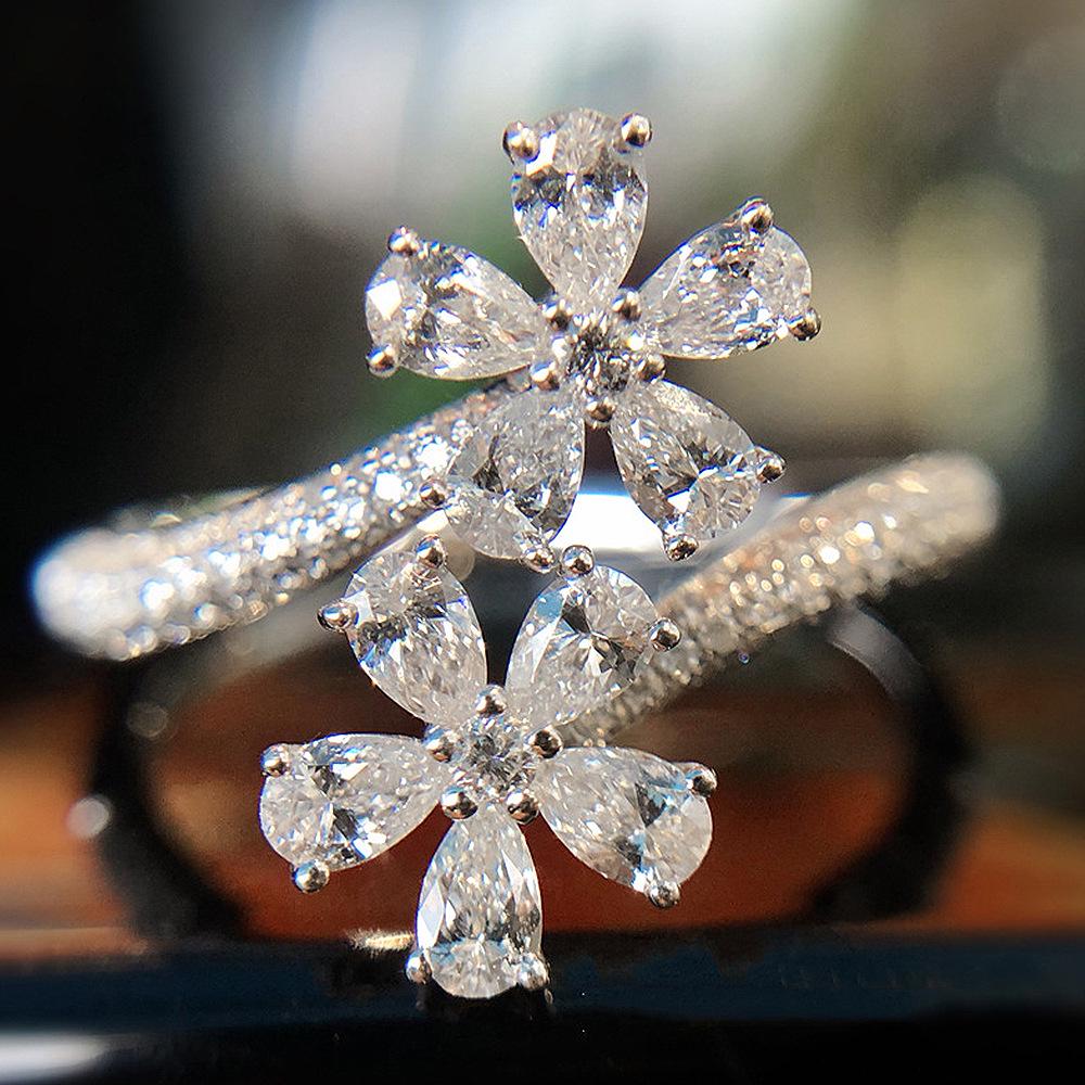 

Cao Shi Women s Celebrity Fairy Style Flower Drop Zircon Open Ring