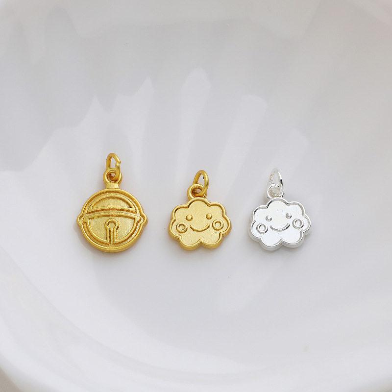 Gold-Plated Double-Sided Smiling Cloud Pendant with Retro Bell - Handmade DIY Jewelry Accessory