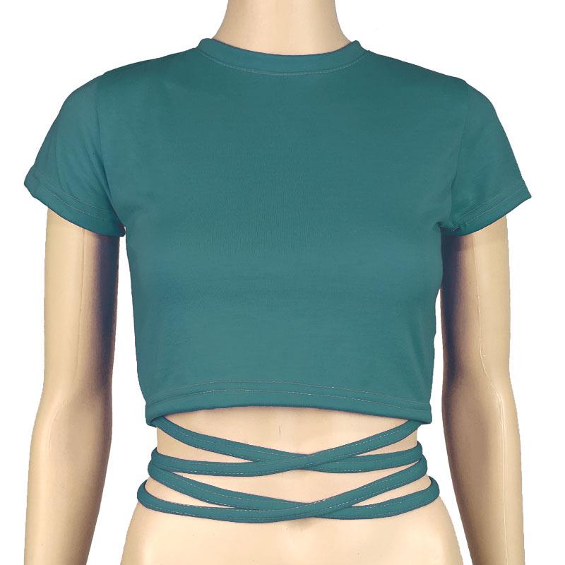 Trendy Evropský & Americký Dámský Zavazovací Bandážový Crop Top - Sexy, Zeštíhlující, Krátký Rukáv