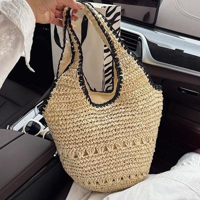 Sac Bandoulière Tressé Français, Nouveau Sac Tressé Fait Main Bord de Mer, Sac Cabas Grande Capacité, Sac de Plage Porté à la Main pour Femme