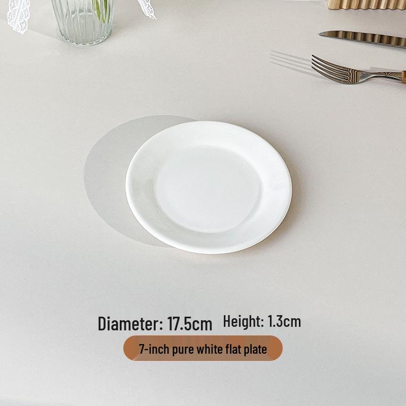 Piatto Rotondo in Ceramica Bianca Pura con Bordo Spesso per Cibo Occidentale e Saltati in Padella