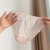 Blooming Mist French Lace Tie-Up Panties: Side Lace-Up, Breathable Cotton Crotch, Triangle Briefs