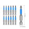 10Pcs 1/4 Hex Magnetic Cross Screw Head Anti-Slip Electric Point 50mm Drive Drill Bit Set Tool