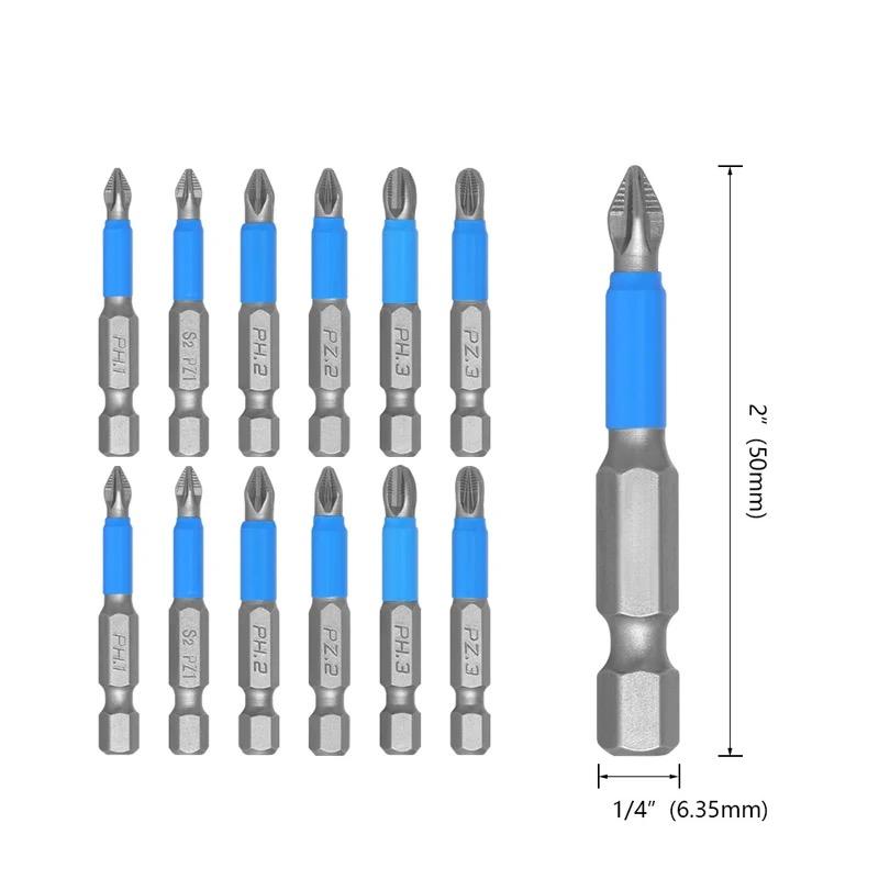 10Pcs 1/4 Hex Magnetic Cross Screw Head Anti-Slip Electric Point 50mm Drive Drill Bit Set Tool