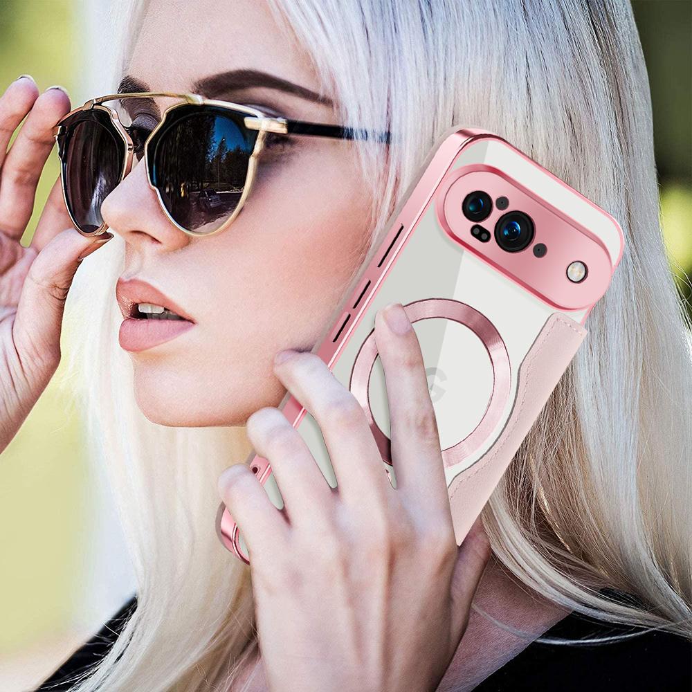 For Google Pixel 9 Case Compatible with MagSafe Rhombus PU Leather Phone Cover