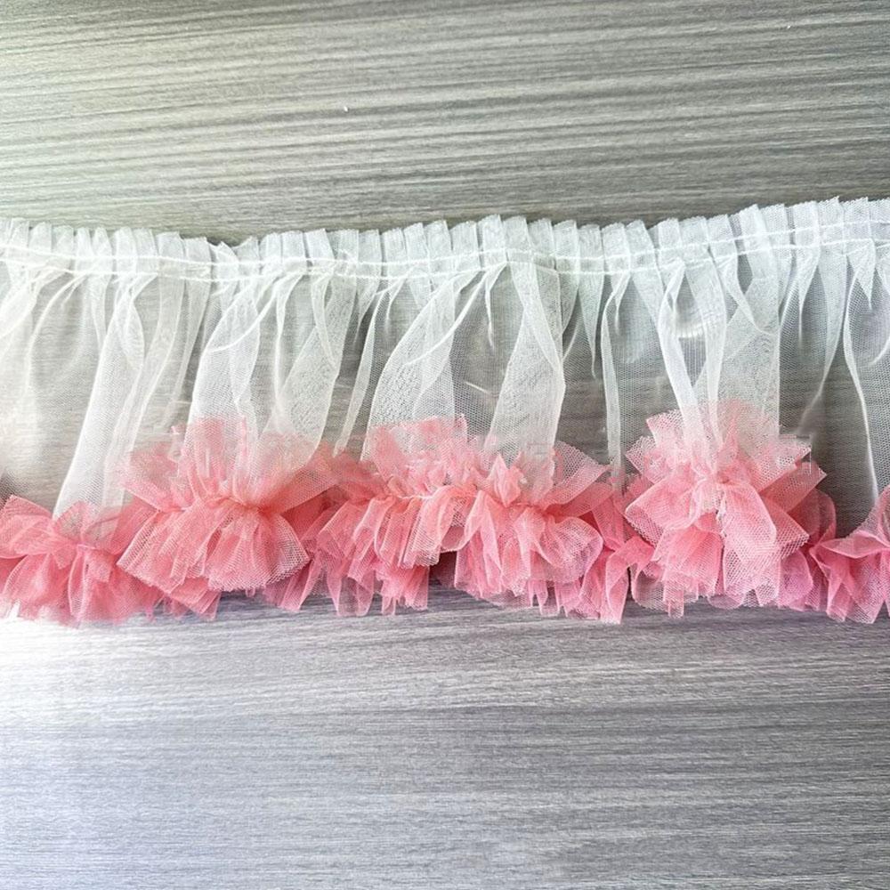 15X91cm Pink Mesh Lace Trims Pleated Fold Tulle DIY Sewing Crafting Women Supplies Baby Dress Garment Gauze Ruffle Ribbon