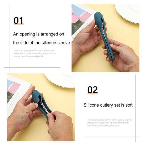 1 Set Cutlery Set with Silicone Cover Easy To Carry Stainless Steel Dishwasher Safe Spoon K Cutter Utensils Set Camping