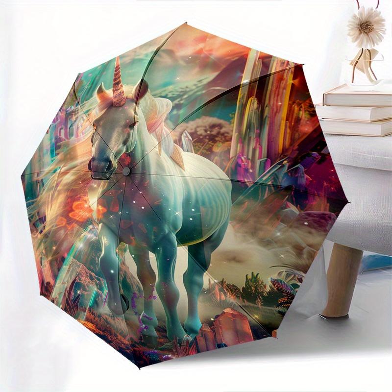 Unicorn Fantasy Theme 8 Bone Hand Automatic Folding Fashion umbrella, Compact and Portable Design, A Perfect Gift for Birthday, Christmas or