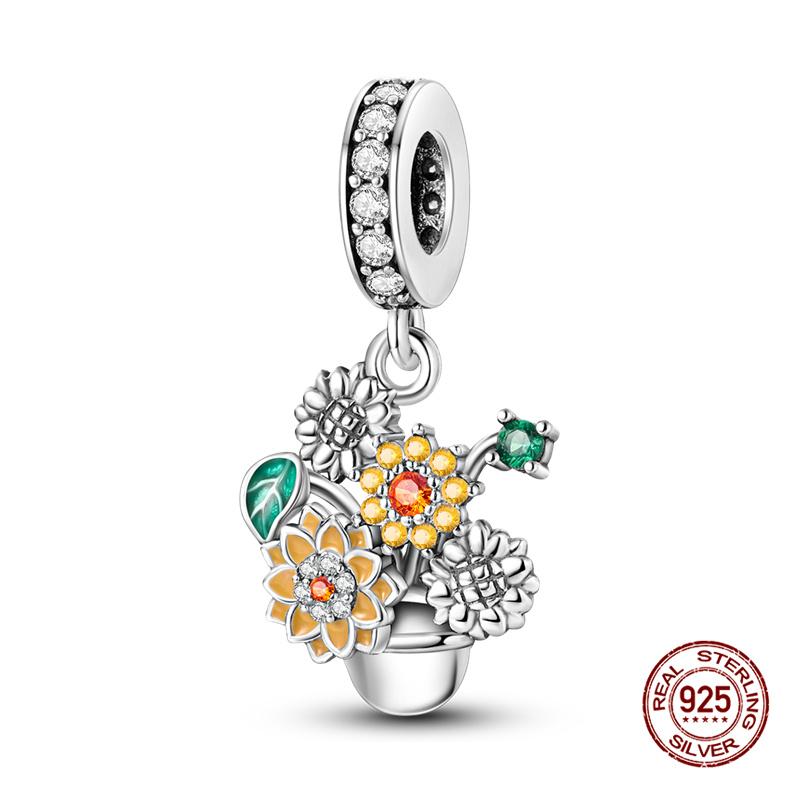 Original Charms Copper Flowers And Four-Leaf Lucky Clover Charms Beads Fit 3Mm Original Bracelet Womens Do-It-Yourself Fine Fine Jewelry Gifts