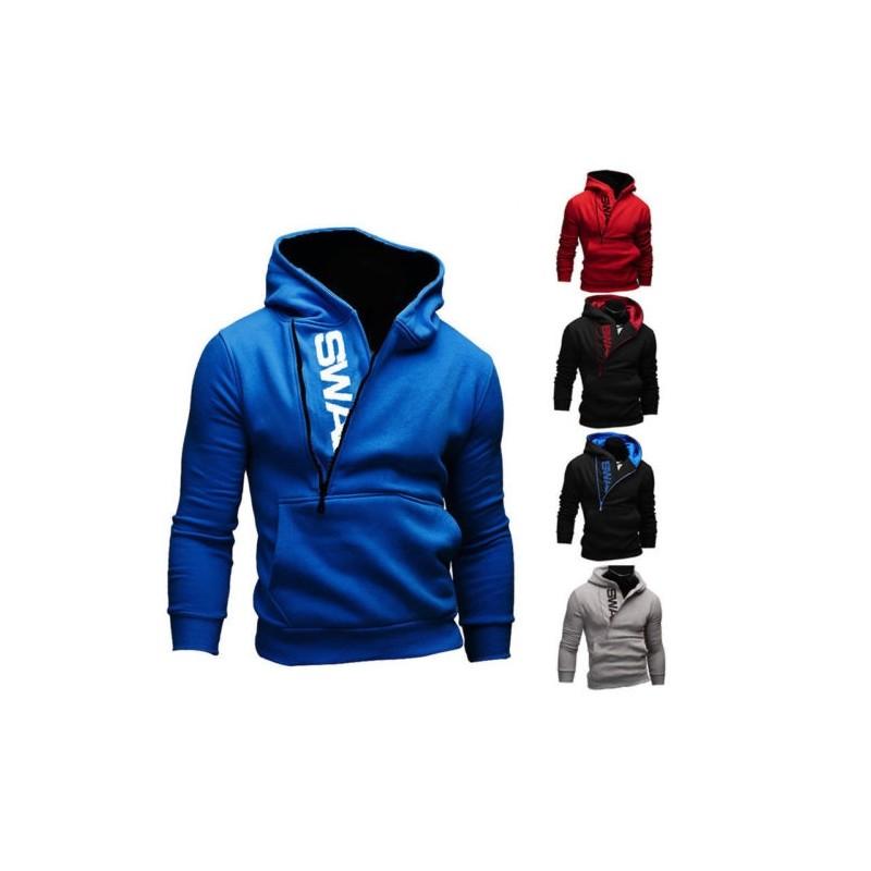 Felpa Casual con Cappuccio, Zip Laterale e Design Color Block da Uomo