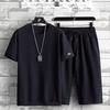 Summer Casual Sports Set For Men Ice-Silk Short-Sleeve T-Shirt And Shorts Complete Two-Piece Set For Guys Stylish Two-Piece Outfit