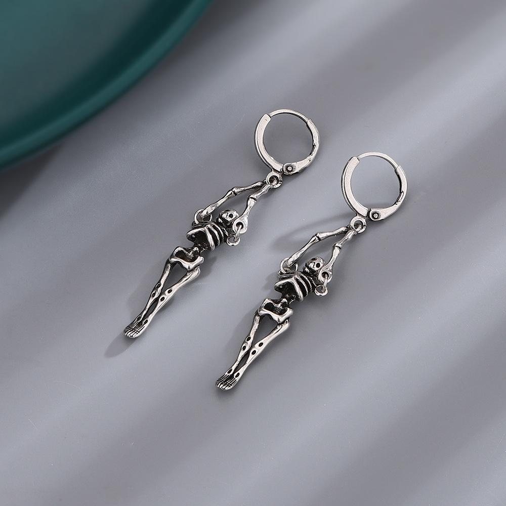 Gothic Distressed Skeleton Hoop Earrings - Retro Halloween Bone Jewelry