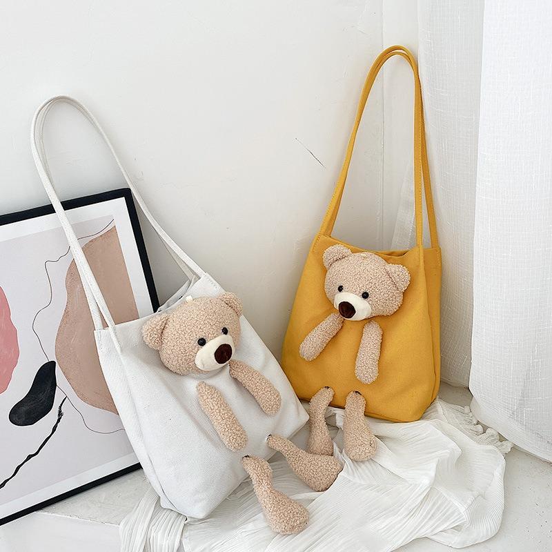 New Female Student Crossbody Versatile Shoulder Canvas Bag Female Popular Cute Bear Bag