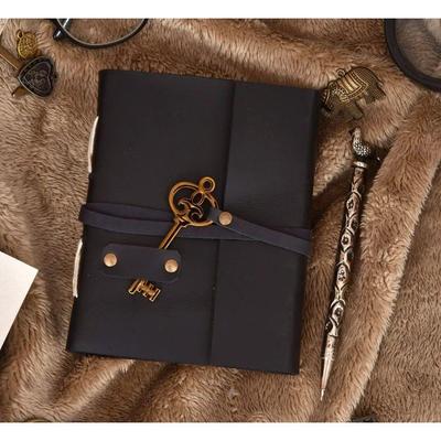 Black Leather Journal with Key Lock Closer Handmade Vintage Deckle Edge Paper Custom Journal for Gifts