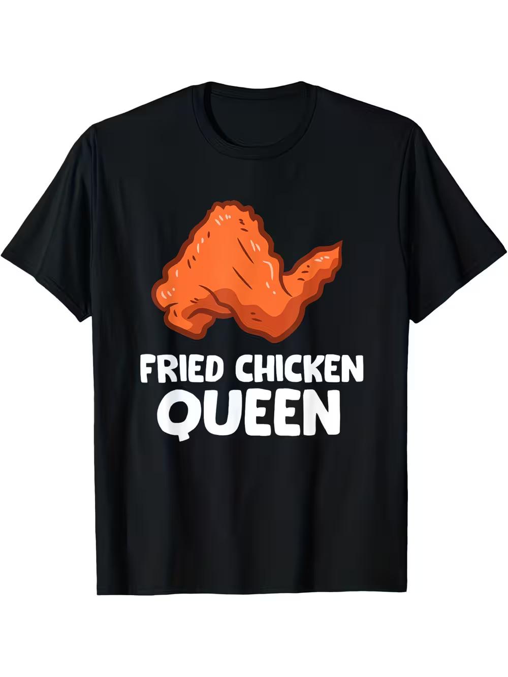 Men s Black Casual Short Sleeve T-Shirt - Fried Chicken Queen Graphic Print S