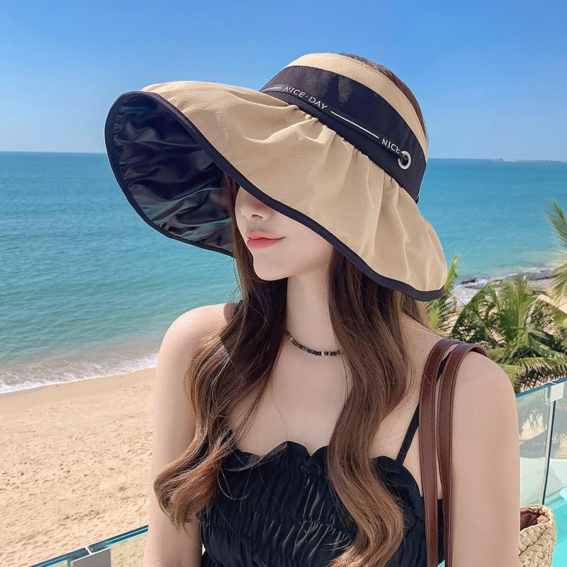 Big head circumference vinyl empty top hat women's summer straps versatile face small sunscreen hat UV protection sun hat