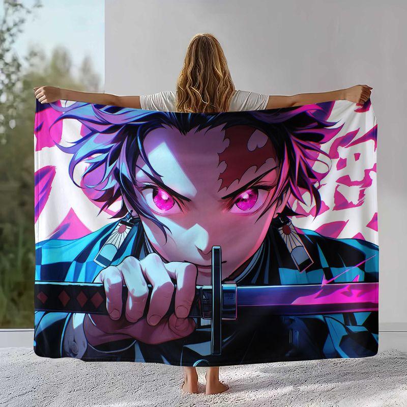 Anime Demon Slayer Kamado Nezuko Tanjirou Cartoon Flannel Blanket,Ultra Soft Plush Throw for Home Bedroom Bed Sofa Cover Office
