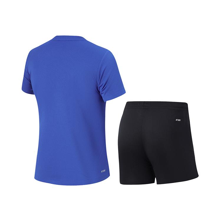 Li Ning Geometric Gradient Round Neck Top And Comfortable Shorts Casual Sports Set Unisex sets Bright-Blue AATU048-11