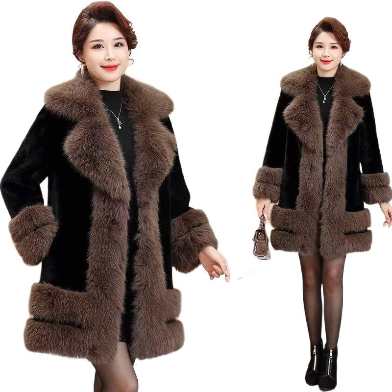 Atmosferă de modă de toamnă și iarnă, temperament subțire, haină de blană high-end, haină de blană pentru femei, ținută mamă